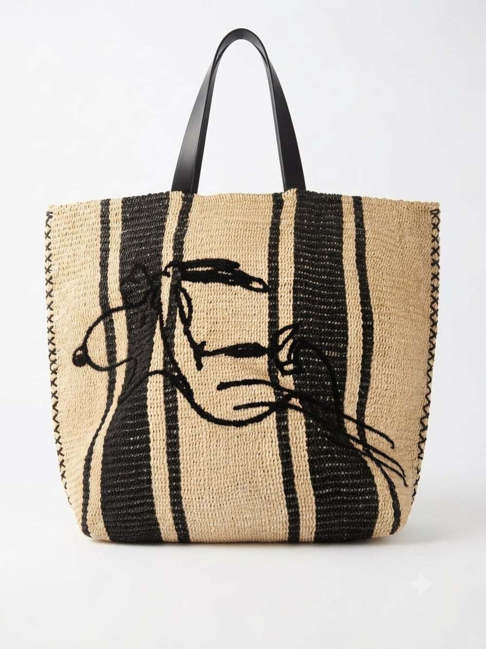 KIS design Peanuts Raffia Embroidered Striped Tote Bag